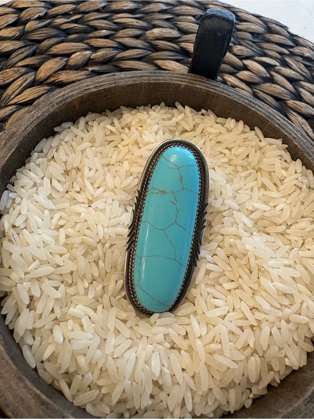 Native turquoise ring. Stamped.